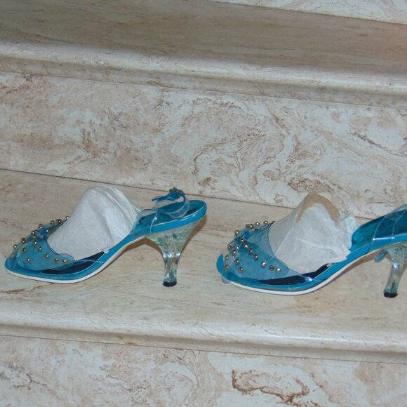 IRREGULAR CHOICE Blue Clear Bowtie Studded Sling Back Clear Heel 40 / 9 US - Picture 5 of 14